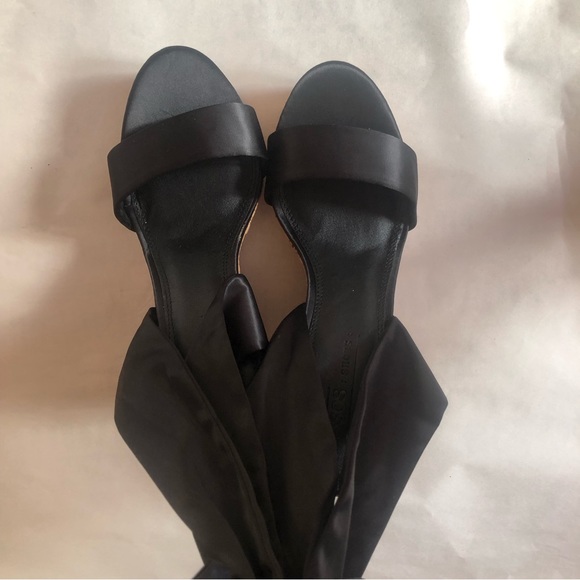 ❤️ASOS Black Twist Tie Leg Cork Wedges Satin Straps Strappy Leather Platforms - Picture 3 of 6